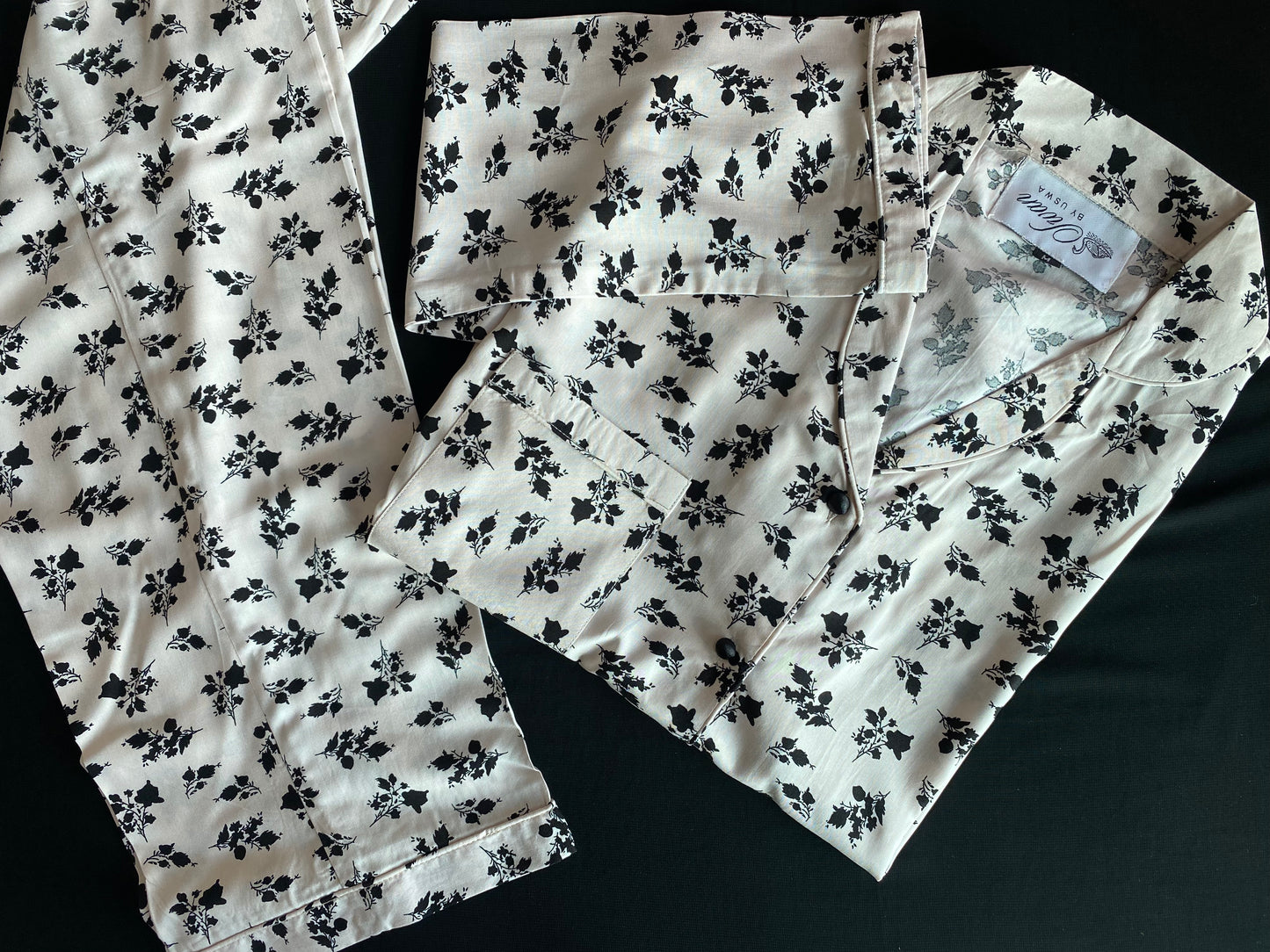 Creamy White with Black florals